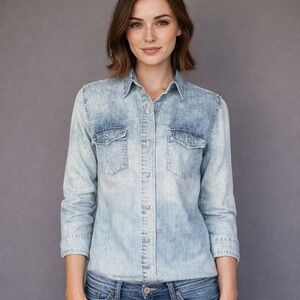 AG Adriano Goldschmied Denim Shirt | Size S | Indigo Stone Wash Button Down